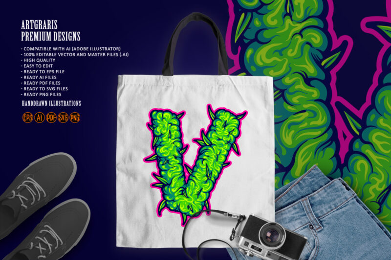 Weed Leaf Shaped V Monogram with Bud Textures