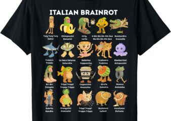 Types of Italian Brainrot Meme Character Hand Drawn for Kids T-Shirt