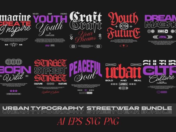 Urban typography streetwear t-shirt designs bundle