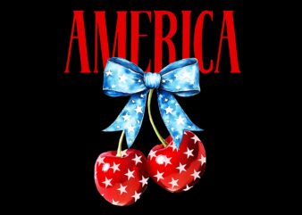 American Coquette Cherry Bow Patriotic PNG, 4th Of July Coquette PNG