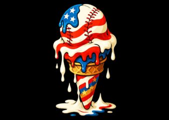 4th Of July Baseball Drip Ice Cream American Flag PNG