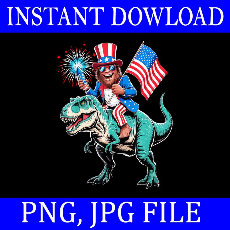 4th Of July Patriotic American Bigfoot Trex Sasquatch Flag PNG