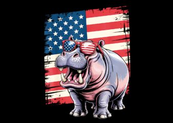 Vintage Hippo USA Flag Sunglasses PNG, Hippo 4th Of July PNG