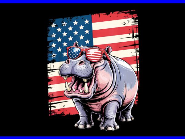 Vintage hippo usa flag sunglasses png, hippo 4th of july png t shirt vector art