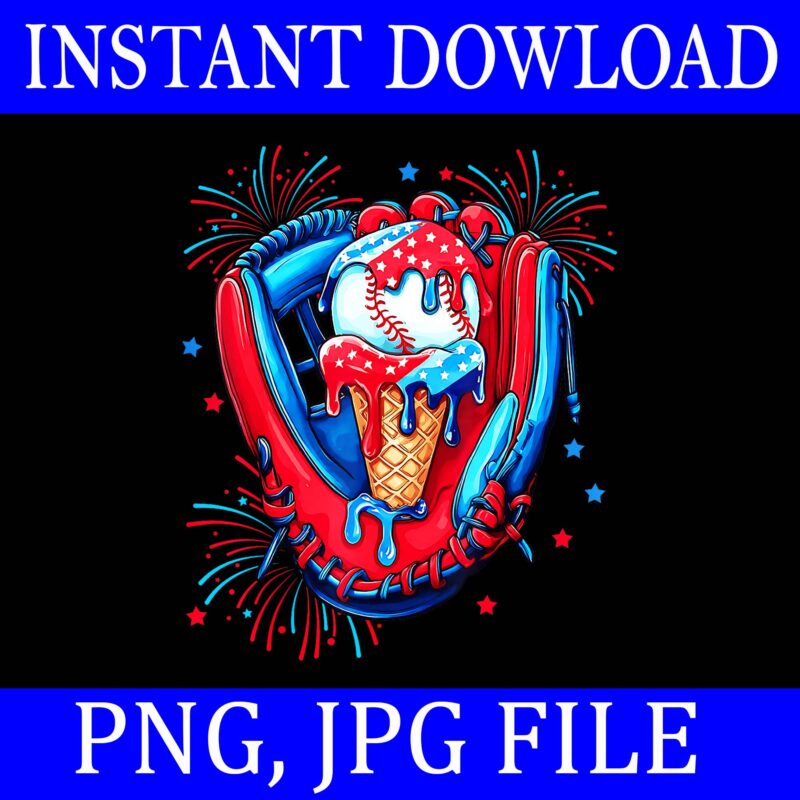 Baseball Drip Ice Cream Sprinkles 4th Of July Baseball Glove PNG