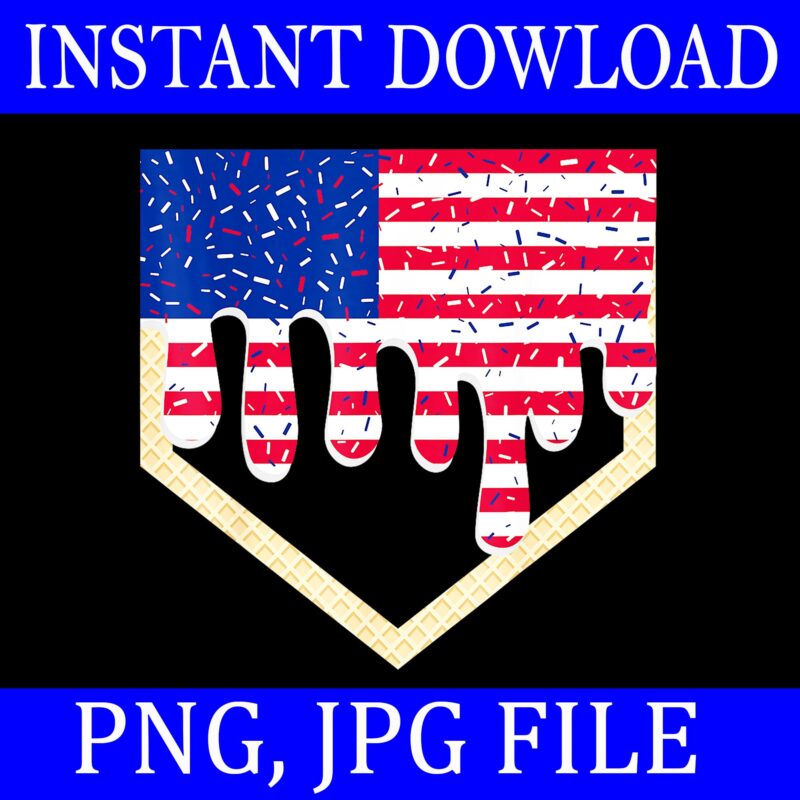 Baseball Ice Cream Drip 4th Of July Red Blue & White Drip PNG