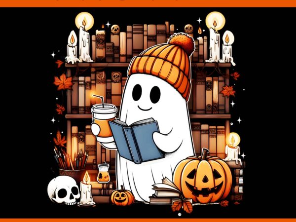 Floral ghost reading books halloween png, ghost book halloween png t shirt graphic design