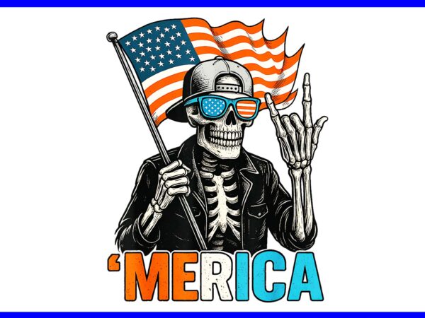 Skeleton merica rock american flag png, skeleton merica patriotic usa 4th of july png t shirt template vector