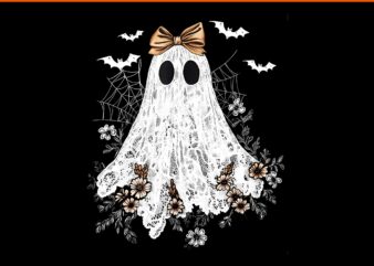 Cute Floral Lace Ghost PNG, Boujee Coquette Bow Spooky Halloween PNG