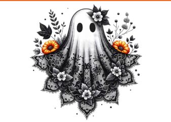 Cute Floral Lace Ghost PNG, Boujee Coquette Bow Spooky Halloween PNG