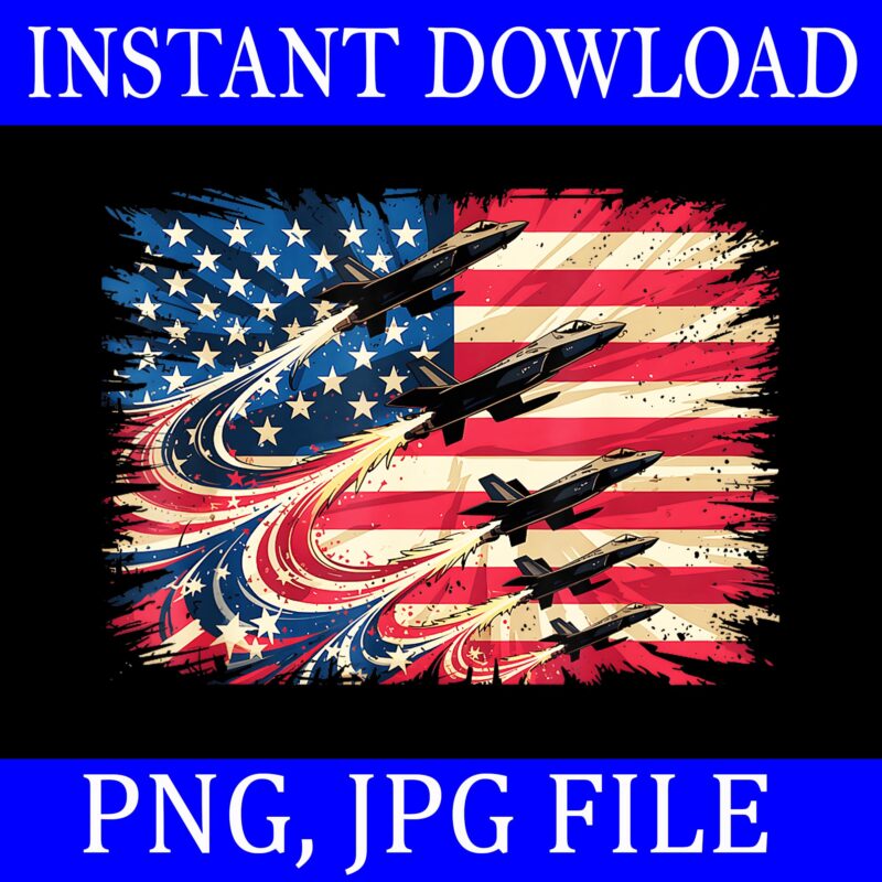 Red White Blue USA Flag Fighter Jets 4th of July PNG