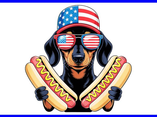 Dachshund 4th of july patriotic png, dog dachshund fourth of july hot dog png t shirt vector illustration