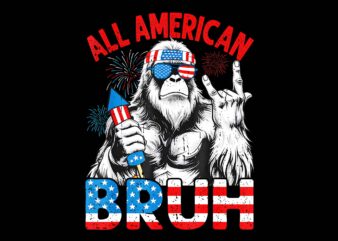 Bruh Bigfoot Merica Rock American Flag Patriotic 4th Of July PNG