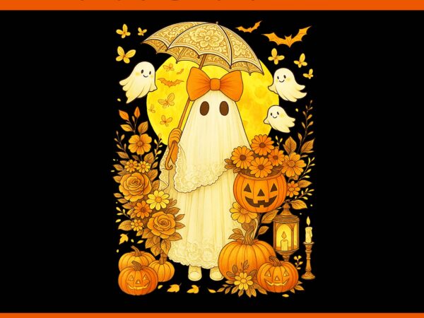 Coquette floral ghost pumpkin vintage halloween png, lace ghost halloween png, coquette floral ghost png t shirt vector file