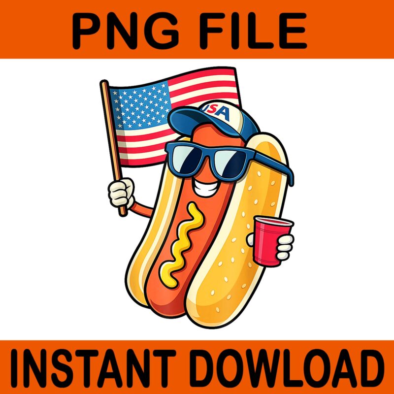 4th Of July Hotdog PNG, Fourth Of July Patriotic USA Flag PNG