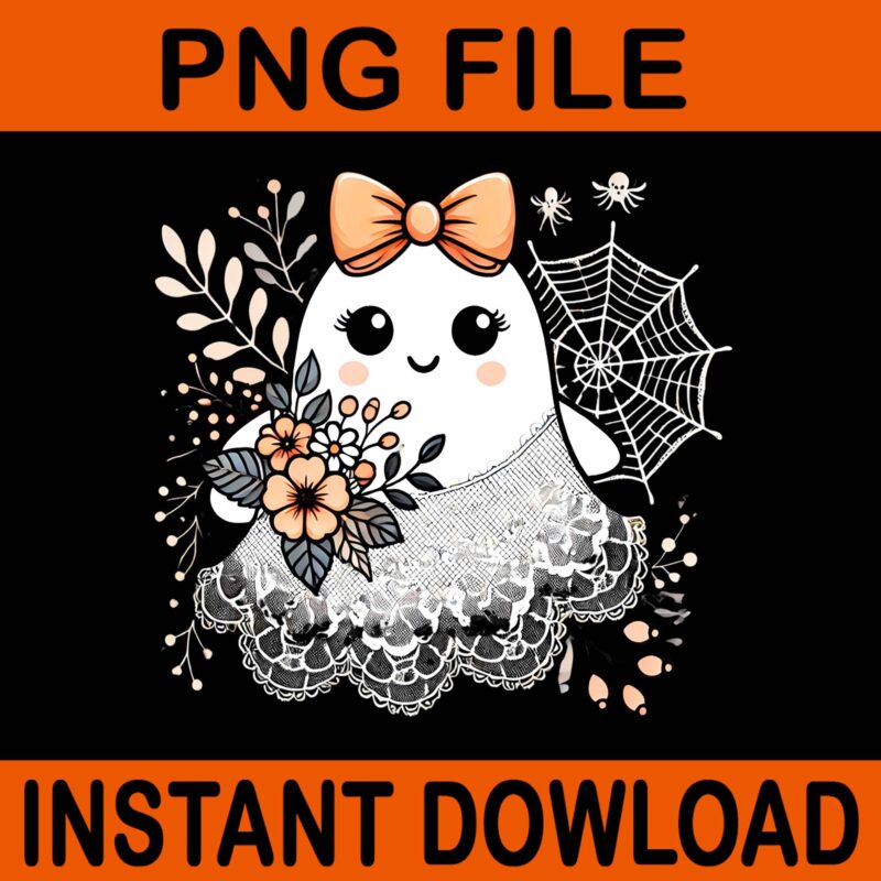 Coquette Flower Ghost Lace Spooky Halloween PNG, Coquette Flower Ghost PNG