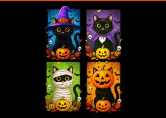 Black Cat Halloween PNG, Cute Spooky Fall Trick Or Treat PNG