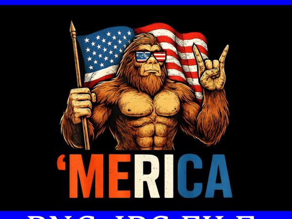 Bigfoot merica rock american flag patriotic usa png, 4th of july bigfoot merica png t shirt template