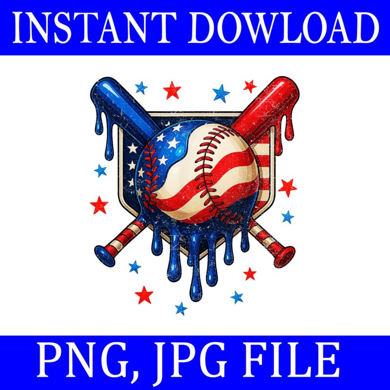 4th Of July Baseball Drip Patriotic American Flag PNG, 4th Of July Baseball Drip