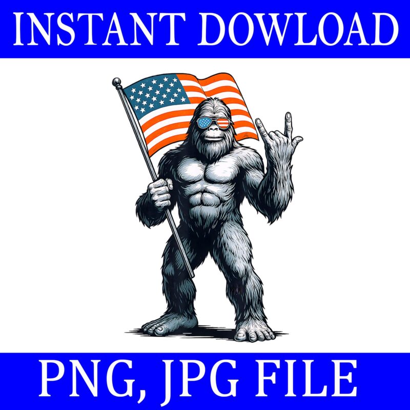 Bigfoot Rock Sasquatch 4th Of July PNG, Bigfoot 4th Of July PNG