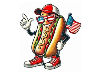 4th of July Hotdog PNG, Hotdog Patriotic USA Flag PNG