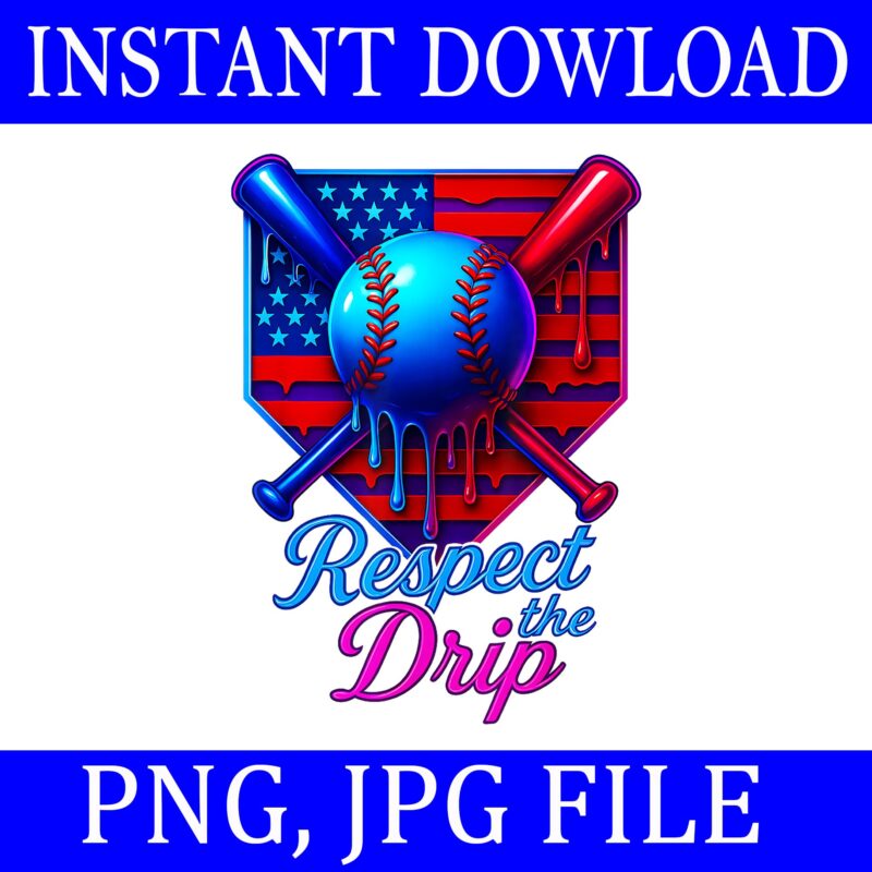 Respect The Drip Baseball Drip PNG, Baseball Drip Ice Cream 4th Of July PNG