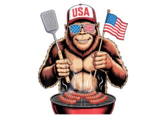 Bigfoot BBQ 4th Of July PNG, Bigfoot Patriotic Sasquatch USA Flag PNG