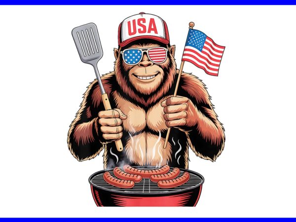 Bigfoot bbq 4th of july png, bigfoot patriotic sasquatch usa flag png t shirt template