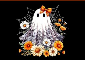 Coquette Ghost Halloween PNG, Flower Ghost Spooky Halloween PNG