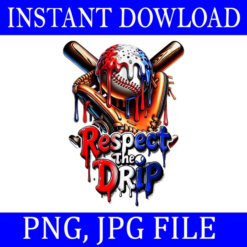 Red White Blue Baseball Ice Cream Drip Youth Boys Baseball PNG