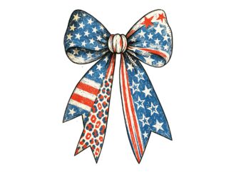 Vintage USA Bow Red White Blue Patriotic 4th Of July PNG