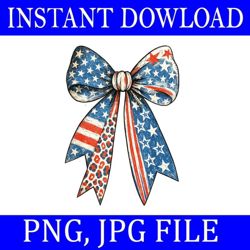 Vintage USA Bow Red White Blue Patriotic 4th Of July PNG