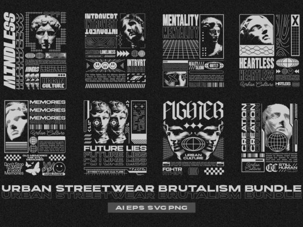 Urban streetwear brutalism t-shirt designs bundle