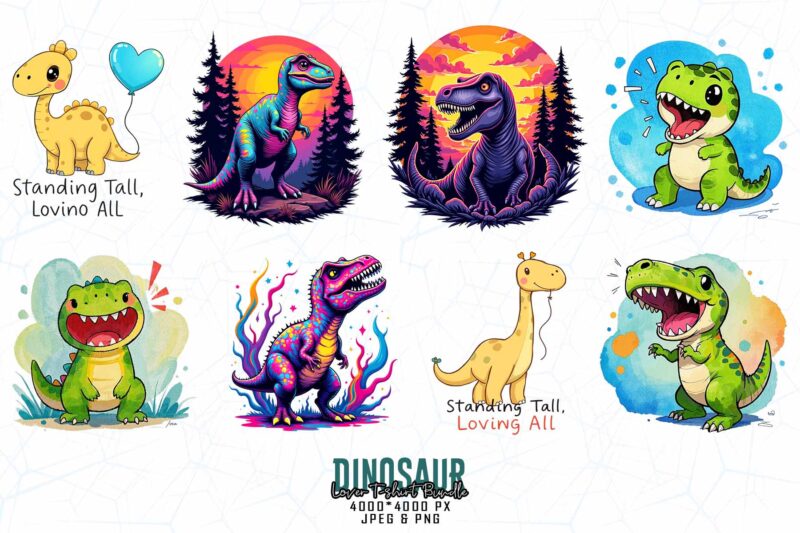 Colourful Vintage Dinosaur t-shirt design download instantly Retro Vintage T-shirt