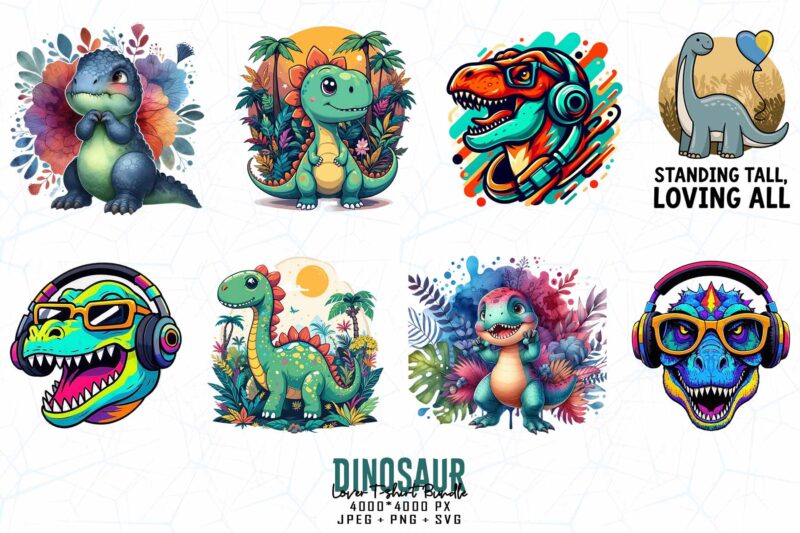 Colourful Vintage Dinosaur t-shirt design download instantly Retro Vintage T-shirt