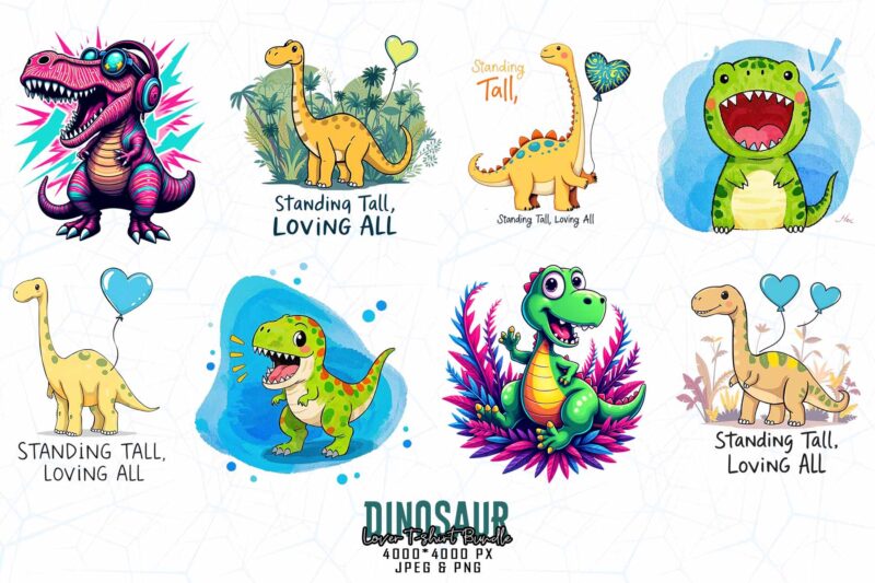 Colourful Vintage Dinosaur t-shirt design download instantly Retro Vintage T-shirt