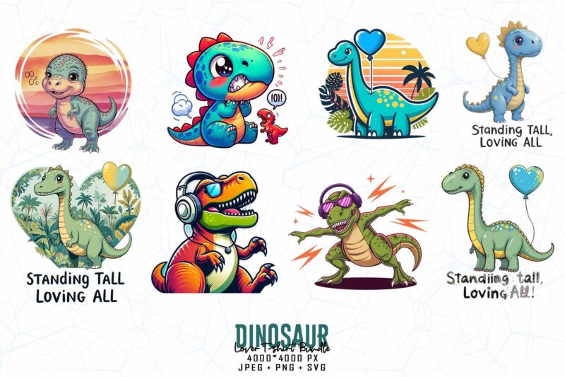 Trendy Retro Dinosaur Graphics t-shirt design jpeg & png designs – download instantly