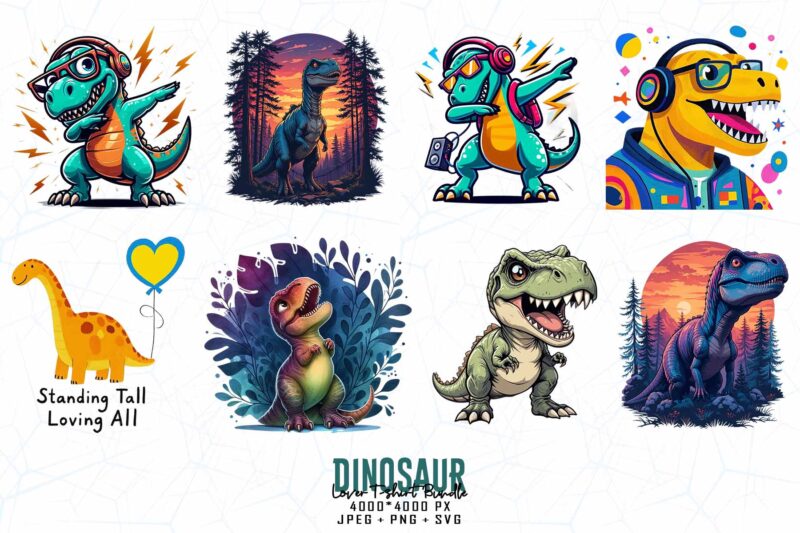 Trendy Retro Dinosaur Graphics t-shirt design jpeg & png designs