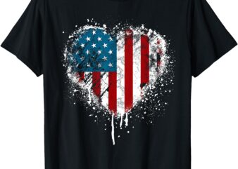 Vintage USA Heart 4th Of July Patriotic American Flag T-Shirt