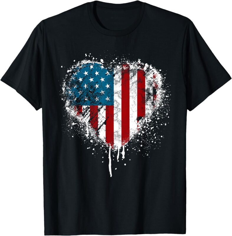 Vintage USA Heart 4th Of July Patriotic American Flag T-Shirt