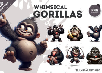 Whimsical cartoon gorillas 03. t-shirt, png.