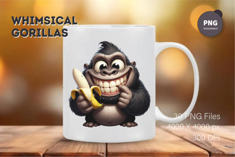 Whimsical cartoon gorillas 03. T-Shirt, PNG.