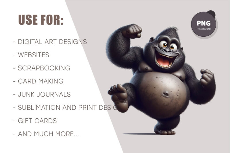 Whimsical cartoon gorillas 03. T-Shirt, PNG.