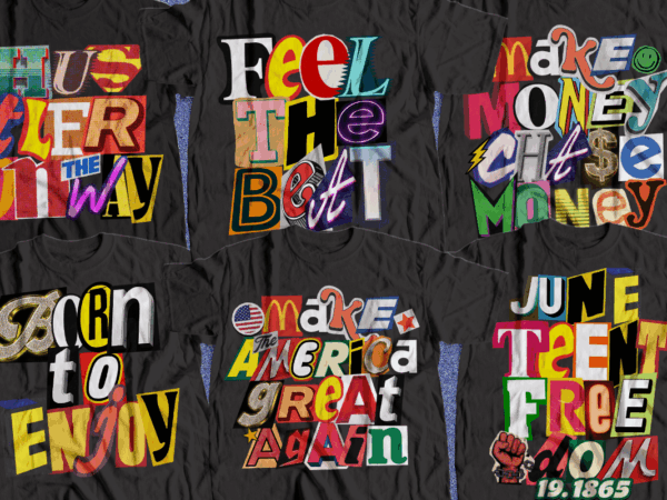Trendy design unique ransom collage style t-shirt graphics for streetwear brands | 12 designs ransom note t-shirt design