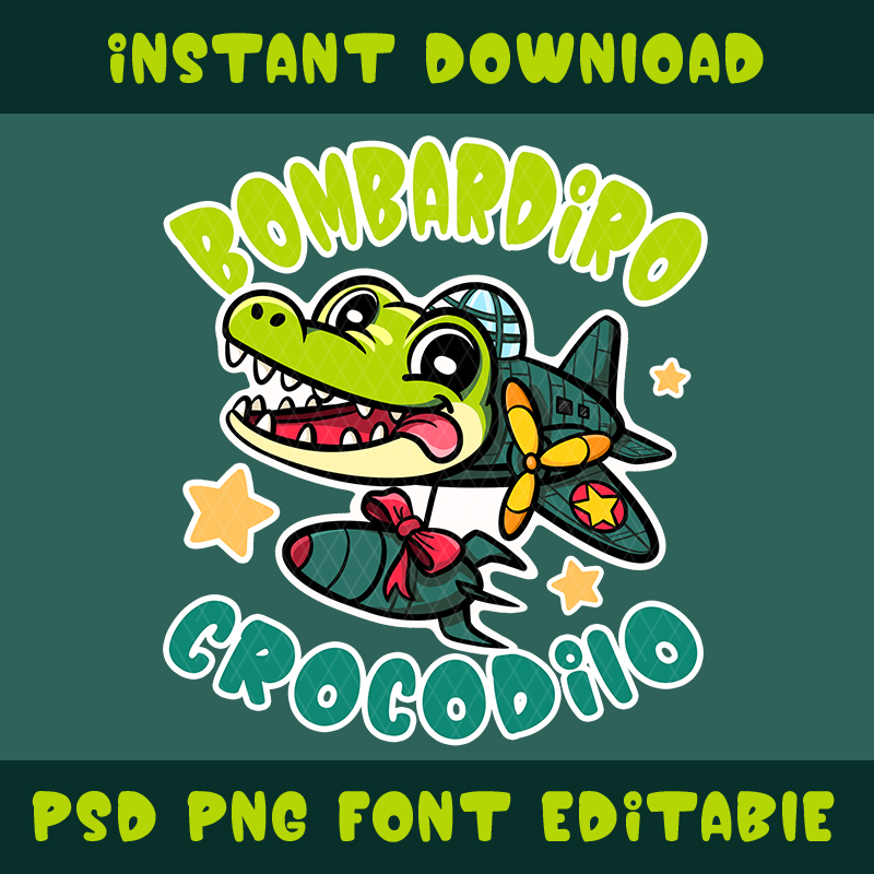 Hot trending brainrot meme, Bombardiro Crocodilo, funny, cute, clipart t-shirt design
