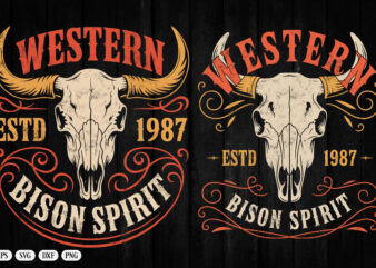 Western bison spirit estd 1987 vintage bull skull graphic t-shirt