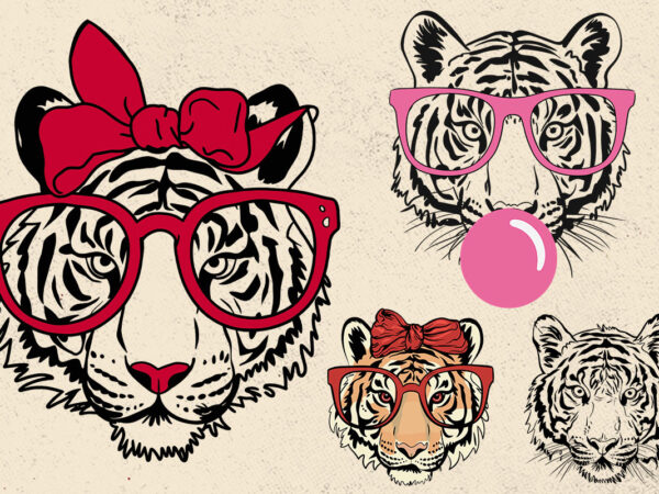 Tiger svg, tiger with glasses bubble gum , tiger mascot svg , funny wild animal head clipart, mascot logo vector