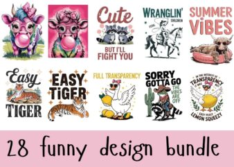 28 funny animal humorous sarcastic t-shirt bundle svg, eps, png