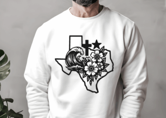 Texas graphic design | texas state with wave, cross, star, and floral elements, texas pride shirt