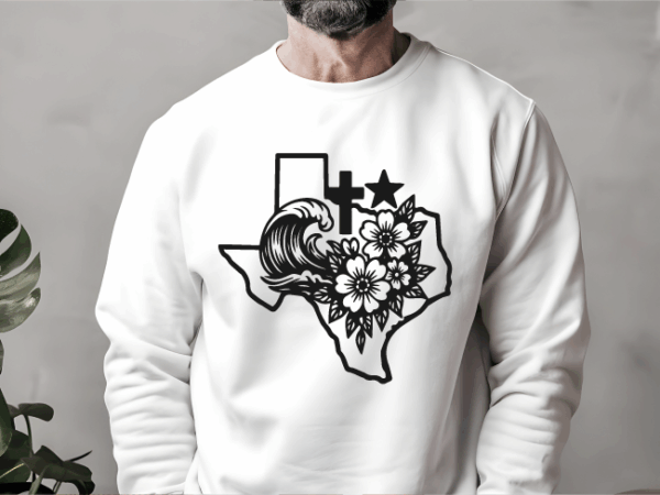Texas graphic design | texas state with wave, cross, star, and floral elements, texas pride shirt Texas graphic design | texas state with wave, cross, star, and floral elements, texas pride shirt